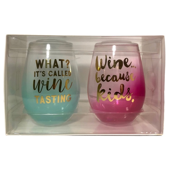 Slant Collections by PMI Set of 2 Stemless Wine Glasses “Wine Because Kids” NWT - Picture 6 of 6